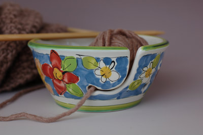 Knitting Bowl with Blue Butterfly Pattern